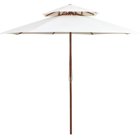 Parasol à deux étages avec poteau en bois blanc crème