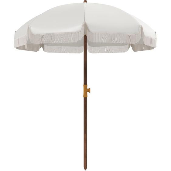 Parasol droit de plage jardin style bohème à franges UV40+ crème