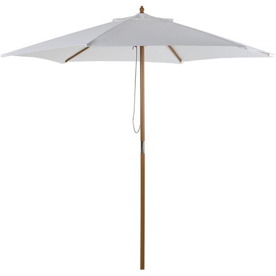 Parasol droit hexagonal de jardin grande taille dim. ø 2,5 x 2,3H m bambou polyester crème