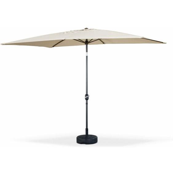 Sweeek - Parasol droit rectangulaire 2x3m - Touquet Sable - mât central en aluminium orientable et manivelle douverture