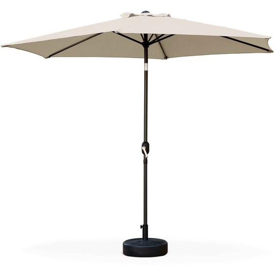 Parasol droit rond Ø300cm - Touquet Sable - mât central en aluminium orientable et manivelle douverture
