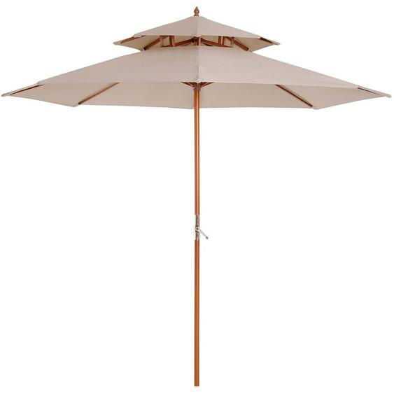 Parasol en bois peuplier droit 2 toits polyester 180 g/m² dia. 2,65 x 2,64H m beige
