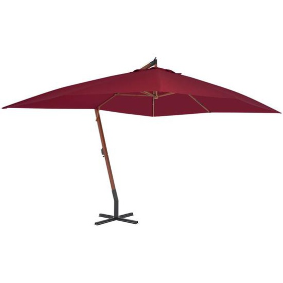 Parasol en porte-à-faux avec mât en bois 400 x 300 cm Bordeaux