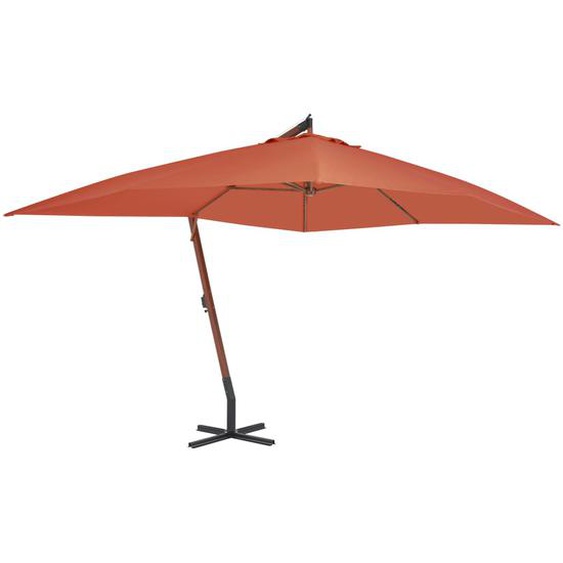 Parasol en porte-à-faux avec mât en bois 400x300 cm Terre cuite