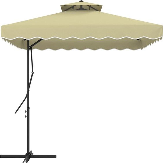 Parasol Fortuna Lai 243 x 243 cm Parasol de balcon avec protection UV Parasol à pied déporté Double toit Pied en croix Volants 4 baleines Métal pour jardin et terrasse