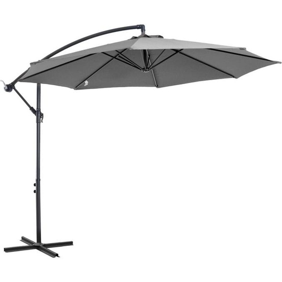 Parasol Fortuna Lai à manivelle avec armature en acier et toile en polyester gris Ø2,95x2,45m pour jardin, terrasse, balcon