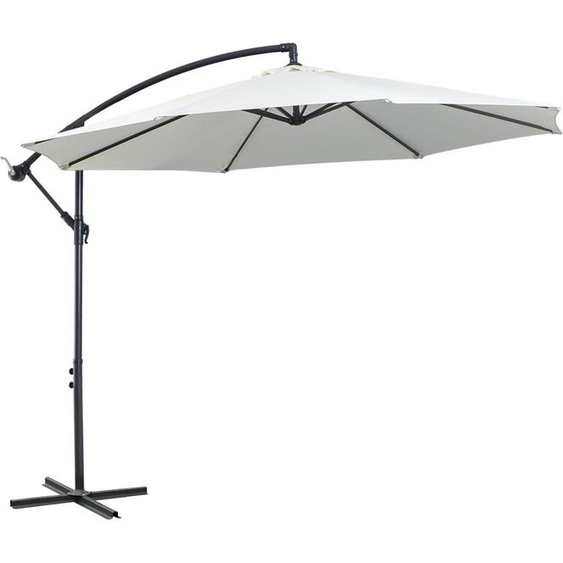 Parasol Fortuna Lai avec manivelle, rond, 300 cm, baleines et tiges en acier, toile en polyester couleur crème, idéal pour la terrasse et le jardin