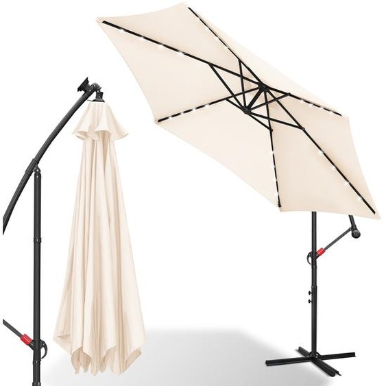 Parasol Hengda Parasol à pied déporté Parasol de jardin Pavillon avec éclairage LED 350 cm - Beige