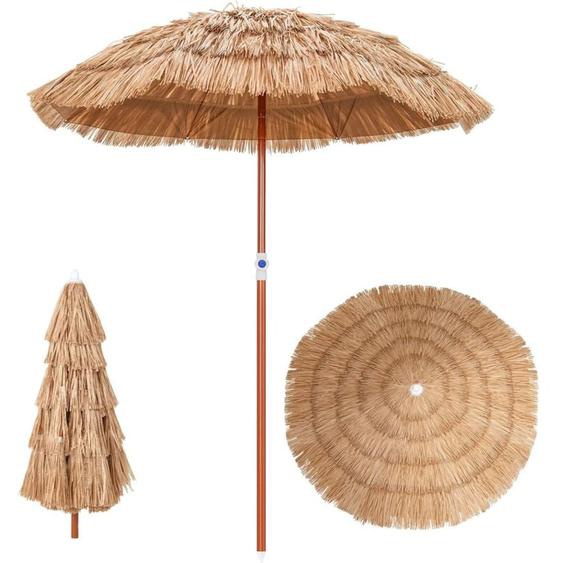 Parasol inclinable hawaïen 140-195cm avec sac de transport--UPF 30+/Ø155 cm Parasol de Plage en Paille pour Terrasse Jardin Piscine - Costway