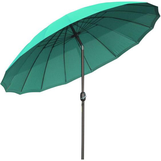 Parasol inclinable rond avec manivelle métal fibre de verre ø 2,55 m polyester haute densité vert