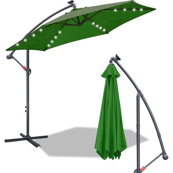 Parasol Izrielar 3,5 m vert avec LED – Parasol naturel pour les soirées dans le jardin