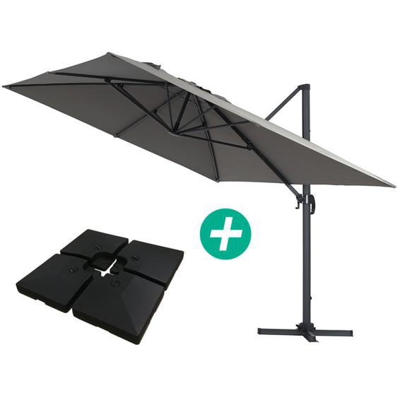 Parasol jardin déporté Alu Sun 4  - Rectangle - 3 x 4 m - Gris - Dalles à lester incluses
