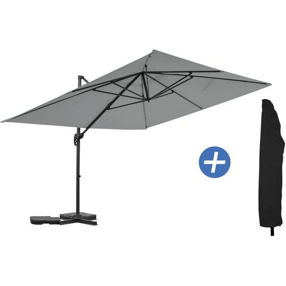 Parasol jardin déporté en aluminium Sky 4 - 3 x 4 m - Gris - Avec Housse