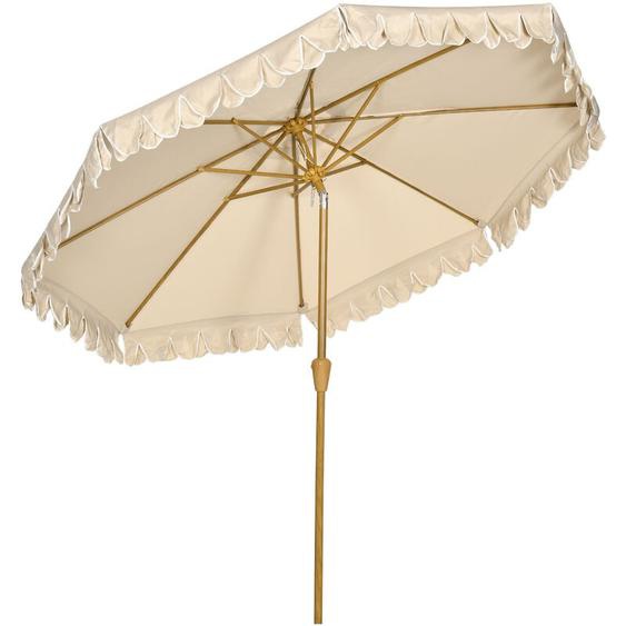 Parasol octogonal inclinable ø 2,64 x 2,4H m mât acier aspect bois polyester haute densité 180 g/m² beige