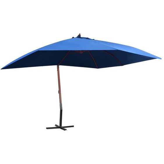 Parasol suspendu avec mât en bois 400x300 cm Bleu