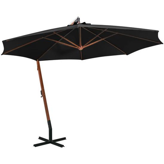 Parasol suspendu avec mât Noir 3,5x2,9 m Bois de sapin massif