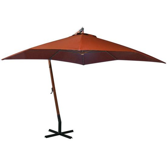 Parasol suspendu avec mât Terre cuite 3x3m Bois de sapin massif