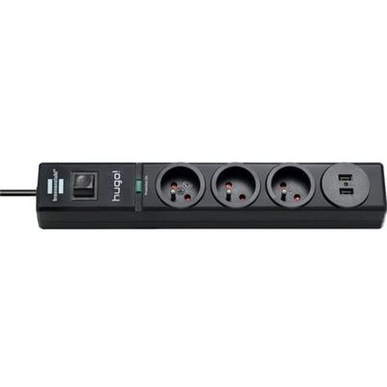 Parasurtenseur 3 PRISES NOIR 2xUSB 2M H05VV-F 3G1.5