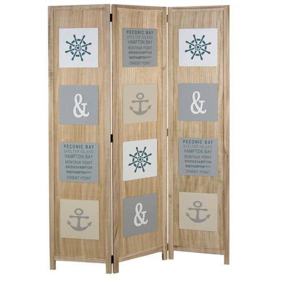 Paravent 3 panneau par en bois avec plaque decoratives marin 170 par 120