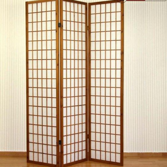 Paravent 3 panneau par en bois marron et papier riz 175 par 132