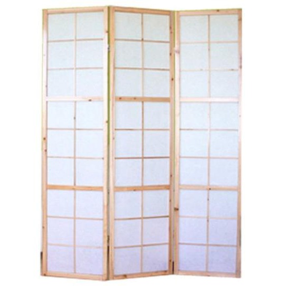 Paravent 3 panneau par pans en bois naturel et papier riz 175 par 132