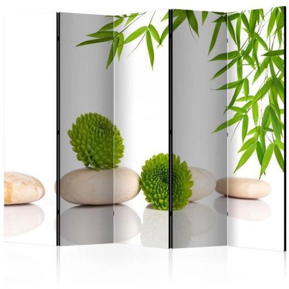 Paravent 5 Volets - PARIS PRIX - Green Relax - Bois massif - Toile intissée - Impression Full HD