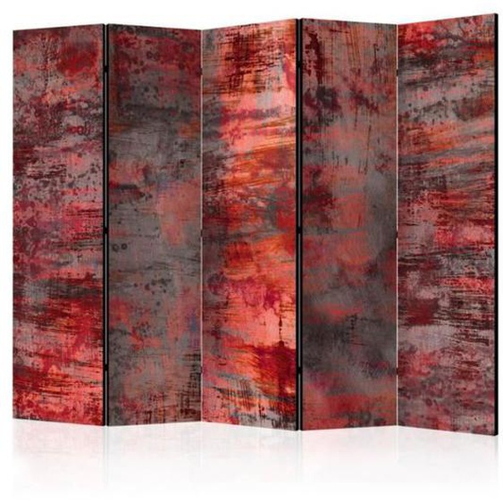 Paravent 5 Volets Rouge - Paris Prix - Multicolore - Bois - Toile intissée