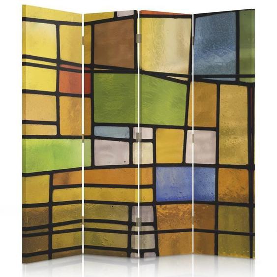 Paravent déco intérieur double face 360° Cloison de séparation Impression sur toile 145x150 ABSTRACTION GÉOMÉTRIE VITRAIL