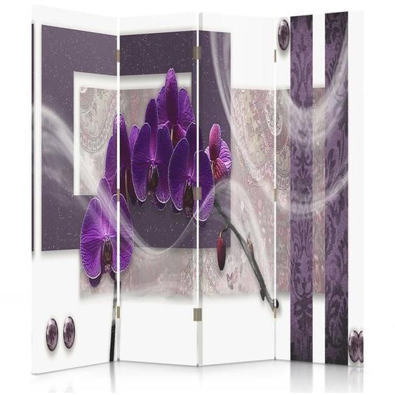 Paravent déco intérieur double face 360° Cloison de séparation Impression sur toile 145x180 ABSTRACTION FLEUR ORCHIDÉE VIOLET BLANC