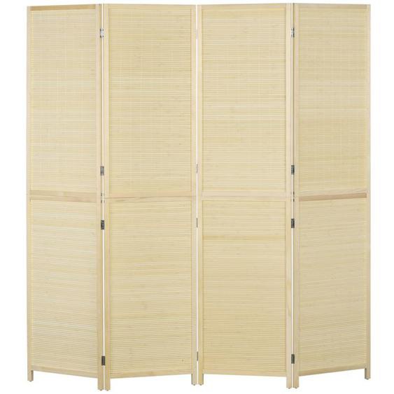 Paravent en bois de bambou HOMCOM 4 panneaux 180 x 180 cm séparateur de pièce cloison de séparation pliable - naturel