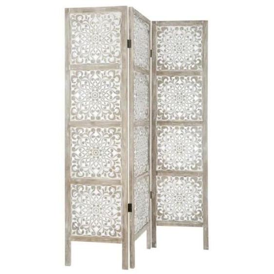 Paravent - PARIS PRIX - Etnik - Bois (Paulownia) & MDF - Blanc & Naturel