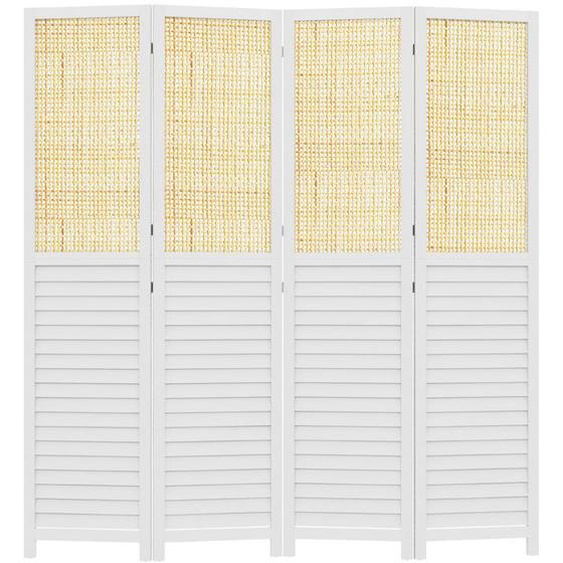 Paravent en bois HOMCOM 4 panneaux 160 x 170 cm séparateur de pièce cloison de séparation pliable en bois - blanc