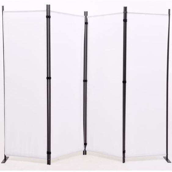 Paravent en métal et tissu blanc de 4 pans - Hauteur 170 cm x Largeur 214 cm