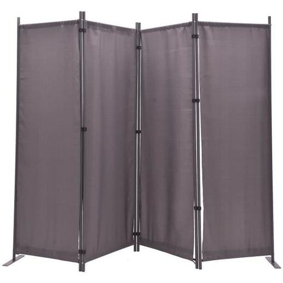 Paravent en métal et tissu gris de 4 pans - Hauteur 170 cm x Largeur 214 cm