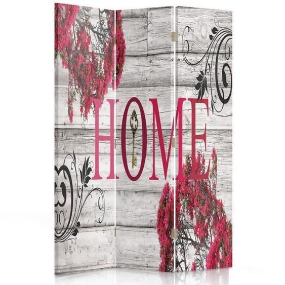 Paravent imprimé sur toile Home Fleurs roses 110x170 cm 3 panneaux deux faces Vintage Retro cloison de separation pour salon