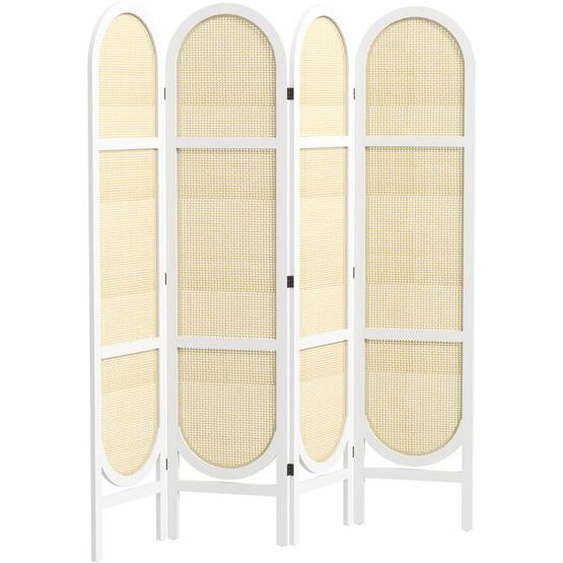 Paravent interieur - HOMCOM - en bois 4 panneaux - 170 x 160 cm - pliable et portable - motif tissé à la main - blanc