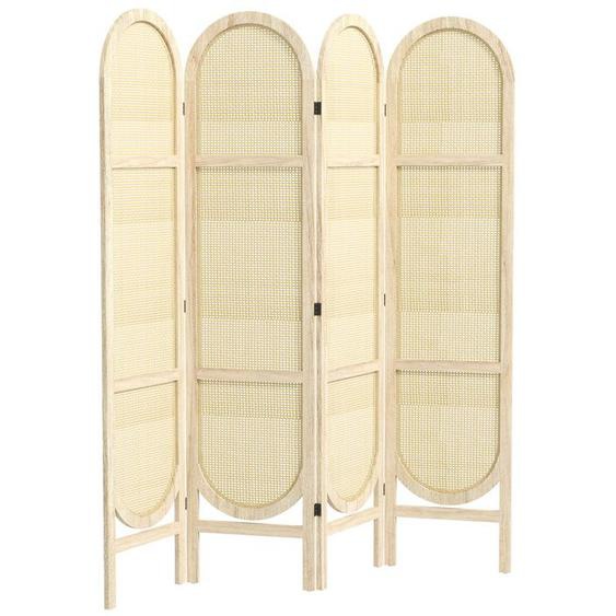 Paravent interieur - HOMCOM - en bois 4 panneaux - 170 x 160 cm - pliable et portable - motif tissé à la main - bois naturel