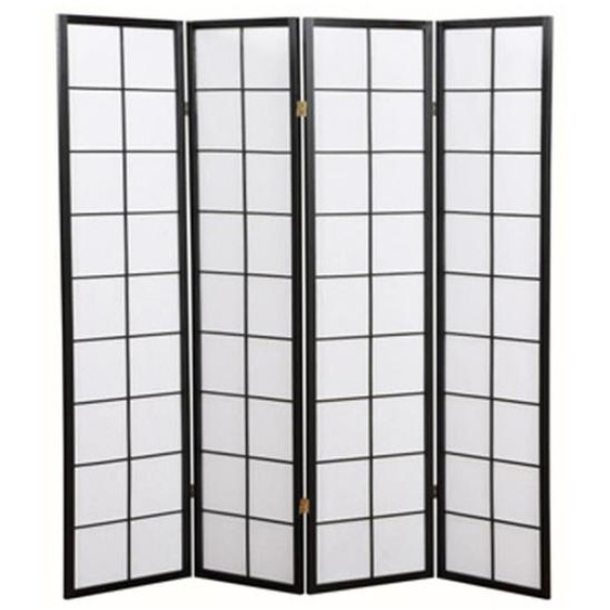Paravent japonais grands carreaux bois noir et papier de riz - 4 pans - Hauteur 178,6 x Longueur 174 cm