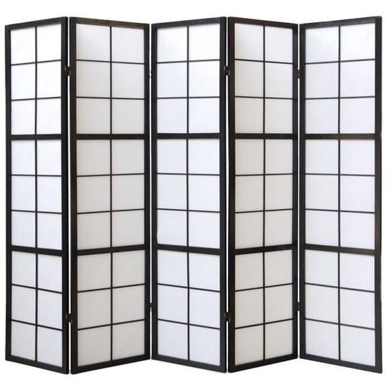 Paravent japonais - Grands carreaux - Bois noir et papier de riz - 5 pans - H 178,6 cm