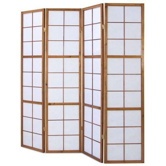 Paravent japonais Shoji en bois brun de 4 pans Longueur 176 x Hauteur 175 x Profondeur 2 cm