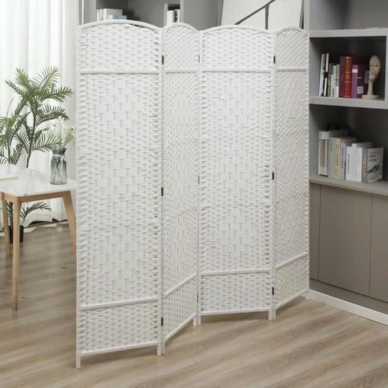 Paravent Makika - Blanc - 180 x 180 cm - Pliable - Cloison de Séparation Intérieur Toile imprimé