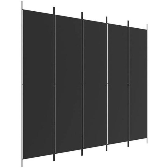 Paravent separateur de piece cloison 5 panneaux pliable 250 x 220 cm tissu noir et fer DEC031015