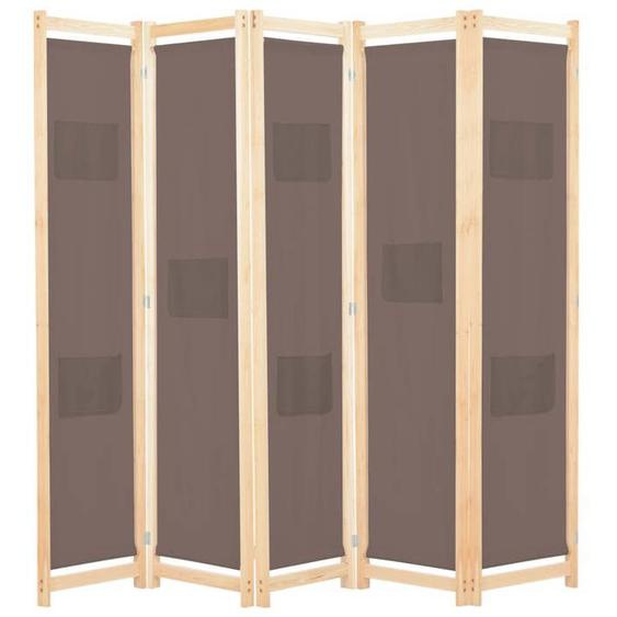 Paravent - Helloshop26 - 5 Panneaux - Marron - 200 x 170 cm - Tissu