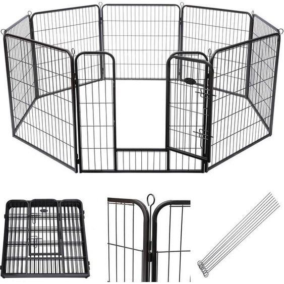 Parc à chiots 8 pièces métal 60x80 cm, enclos pliable avec porte