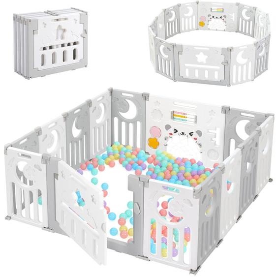 Parc Bébé 12+2 Panneaux,Barrière de Sécurité Portail,Grille de Protection en Plastiqu Ecologiques,150x150x62cm - Gris