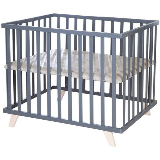 Parc Bébé En Bois Avec Tapis Déperlant En Cuir Végan Luxe Anthracite - Grège