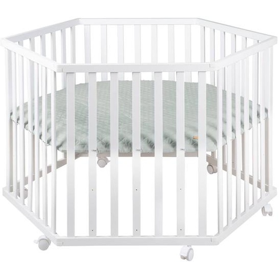 Parc Bébé Hexagonal Sur Roulettes + Tapis Déperlant Roba Style Blanc - Vert Givré