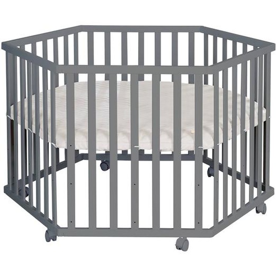 Parc Bébé Hexagonal + Tapis Déperlant En Cuir Végan Luxe Anthracite - Tapis Grège