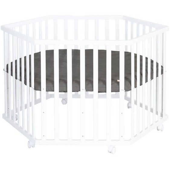 Parc Bébé Hexagonal + Tapis Déperlant En Cuir Végan Luxe Blanc - Tapis Anthracite