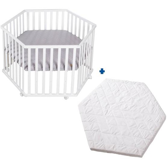 Parc Bébé Hexagonal + Tapis Déperlant Et Matelas Déhoussable Roba Style Blanc - Gris Argenté
